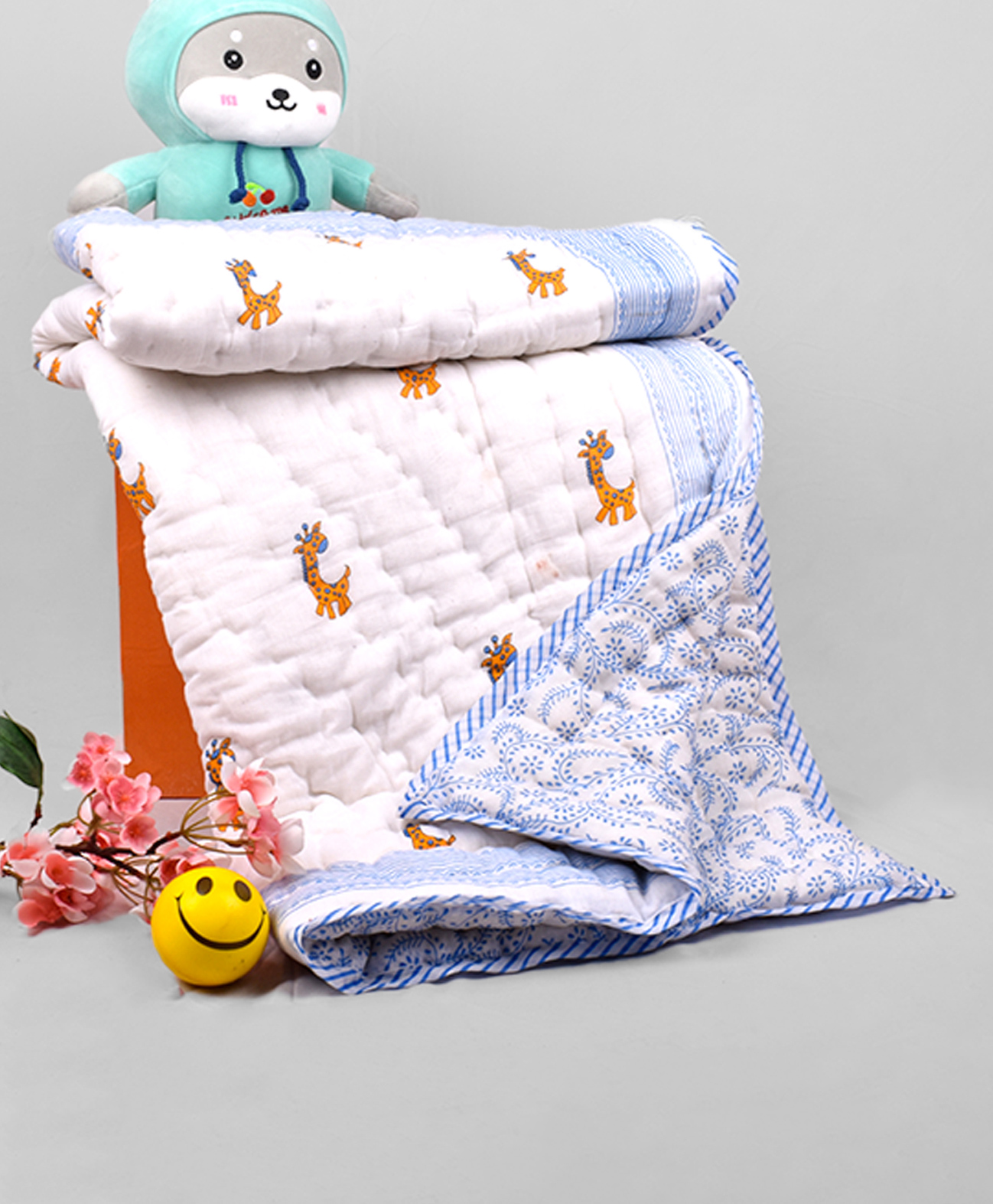 Mom's Home Organic Cotton Baby Quilt Giraffe Print - White