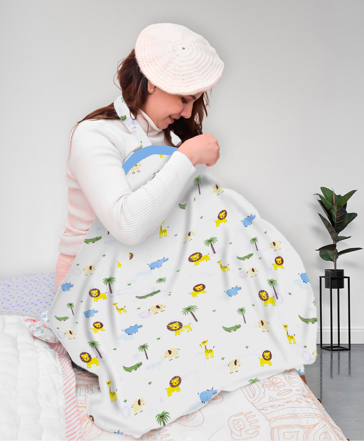 Mom's Home Organic Cotton Muslin Nursing Cover for Breastfeeding/Feeding Apron - White-image-28
