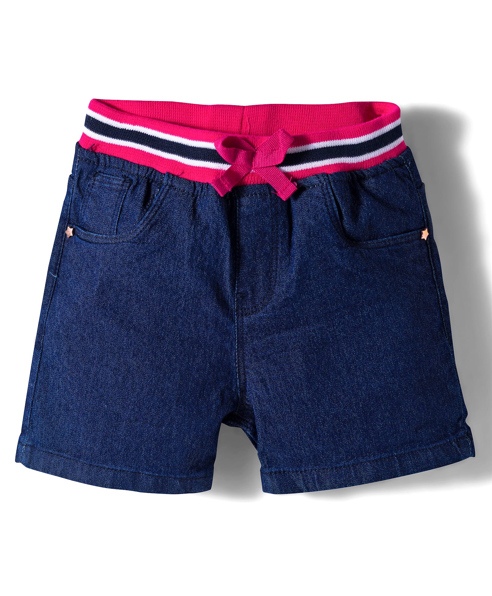 Babyhug Denim Mid Thigh Washed Shorts With Ribbed Waist - Navy Blue-picture-35