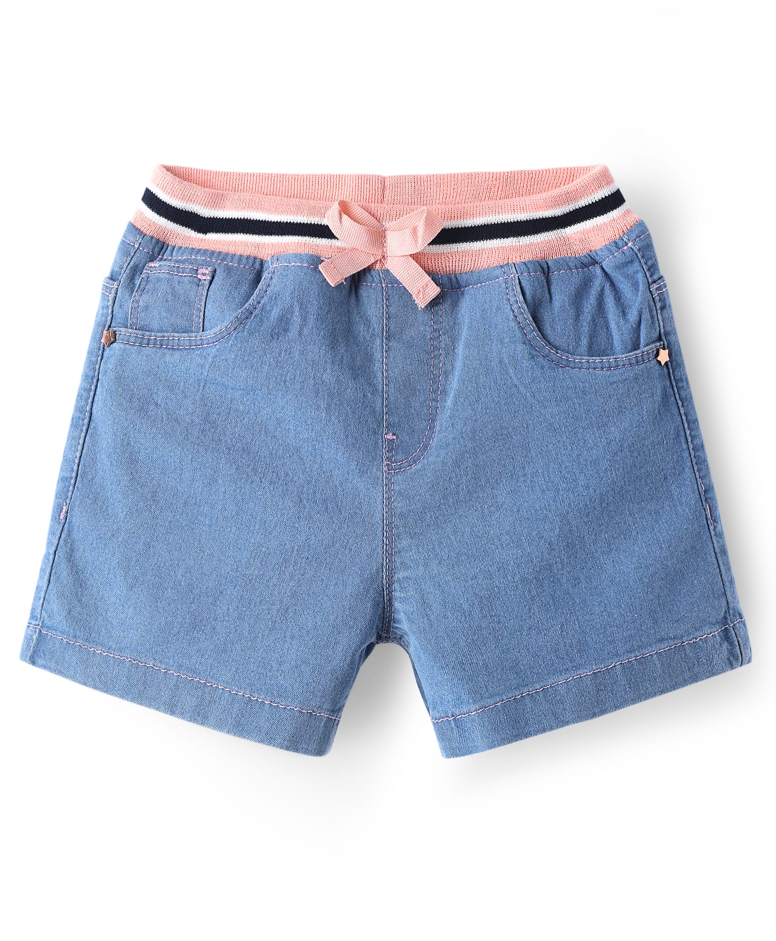 Babyhug Mid Thigh Denim Washed Shorts With Ribbed Waist - Light Blue-image-23