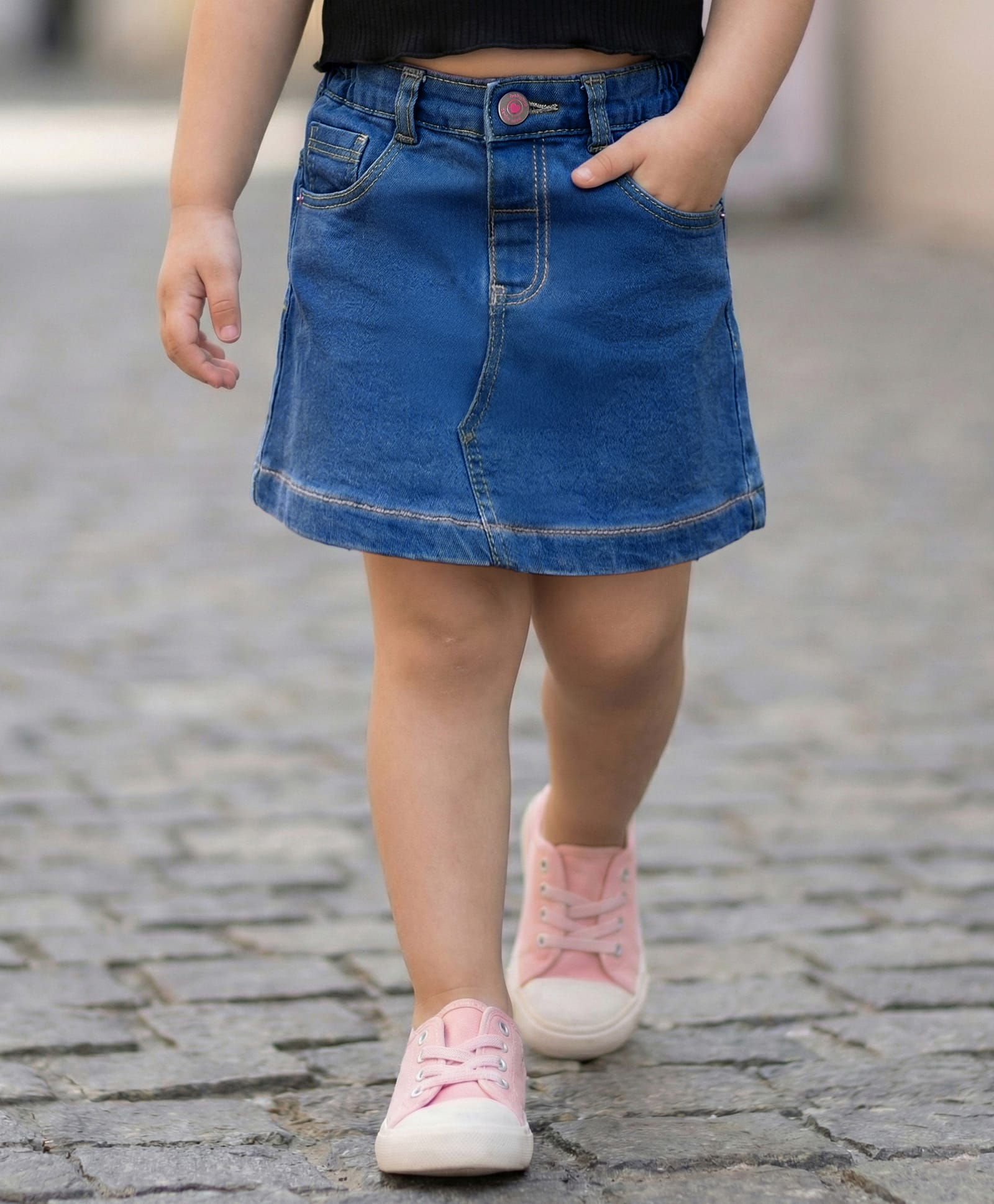 Babyhug Denim Mid Thigh Washed Skirt With Stretch - Blue-image-14