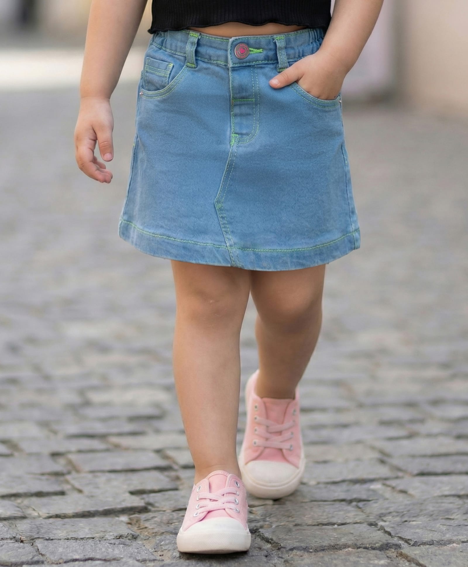 Babyhug Denim Mid Thigh Washed Skirt With Stretch - Light Blue-picture-12