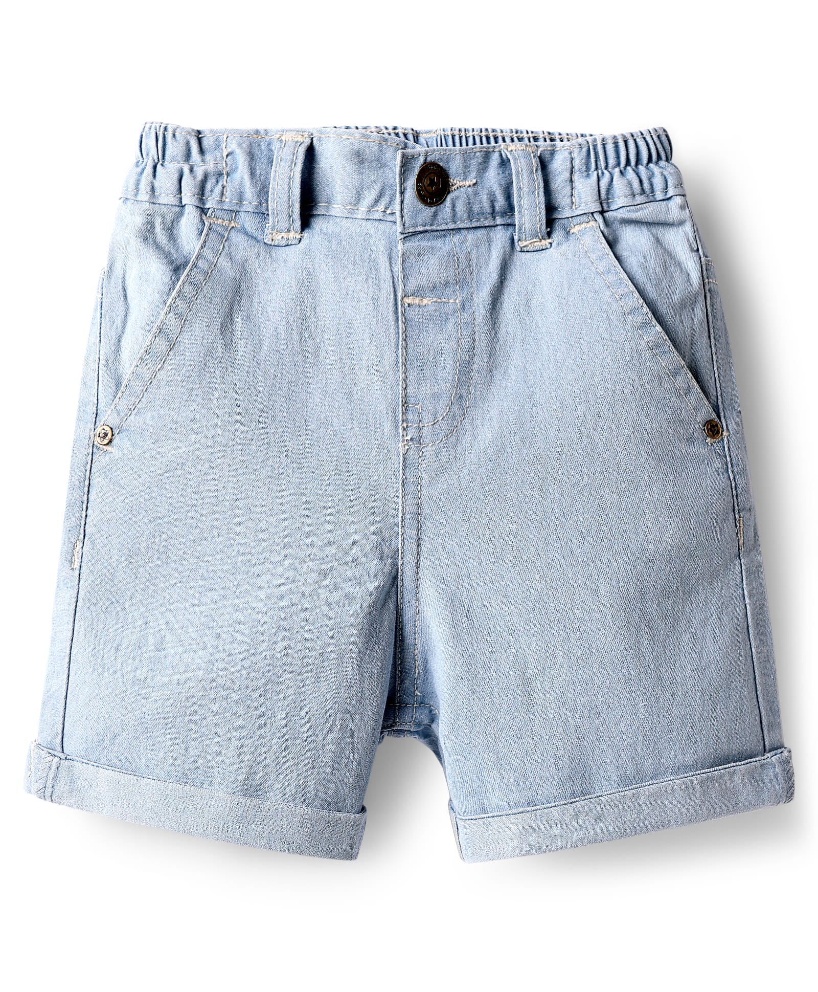 Babyhug Denim Mid Thigh Washed Shorts With Stretch - Light Blue-picture-23