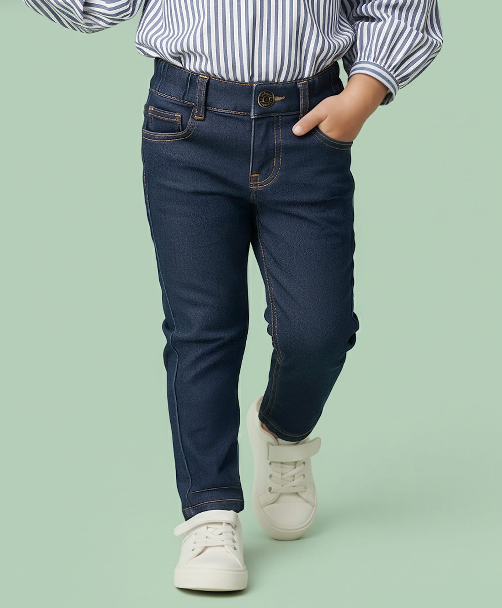 Babyhug Denim Jeans Full Length Washed Jeans With Stretch - Navy Blue-image-0
