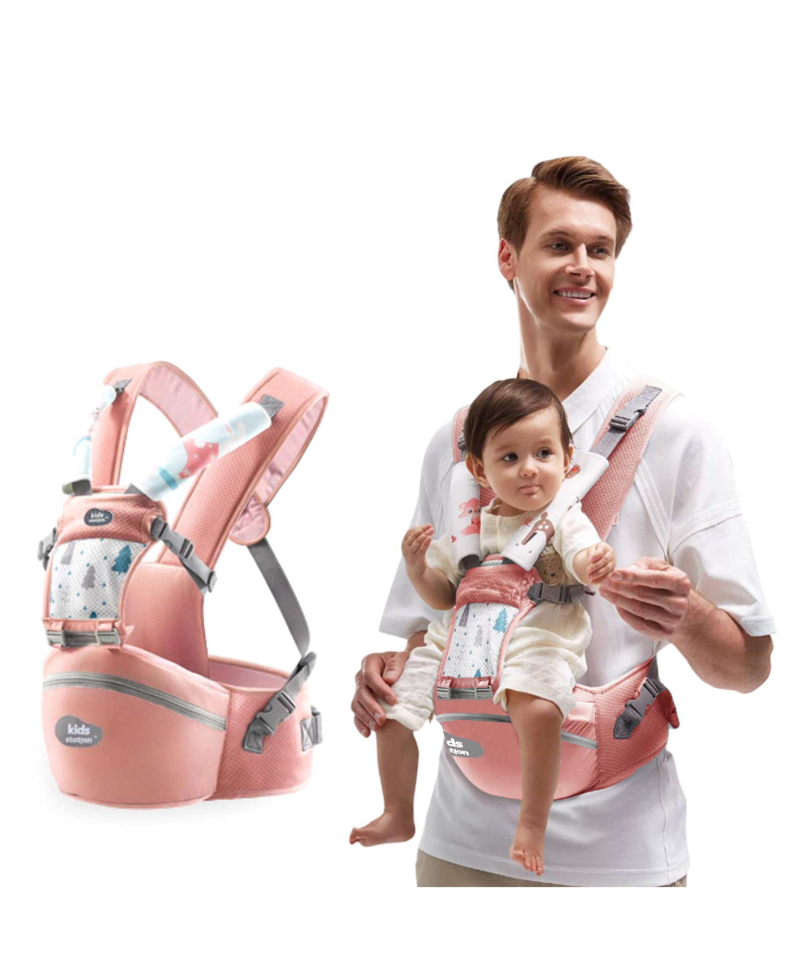 Kids Station Baby Carrier with 4 Carry Positions, Patented Design, Baby Carrier made up of Cotton, Designed for Indian Environment, Adjustable New-Born to Toddler Carrier (Pink, Ergo Baby)-image-17