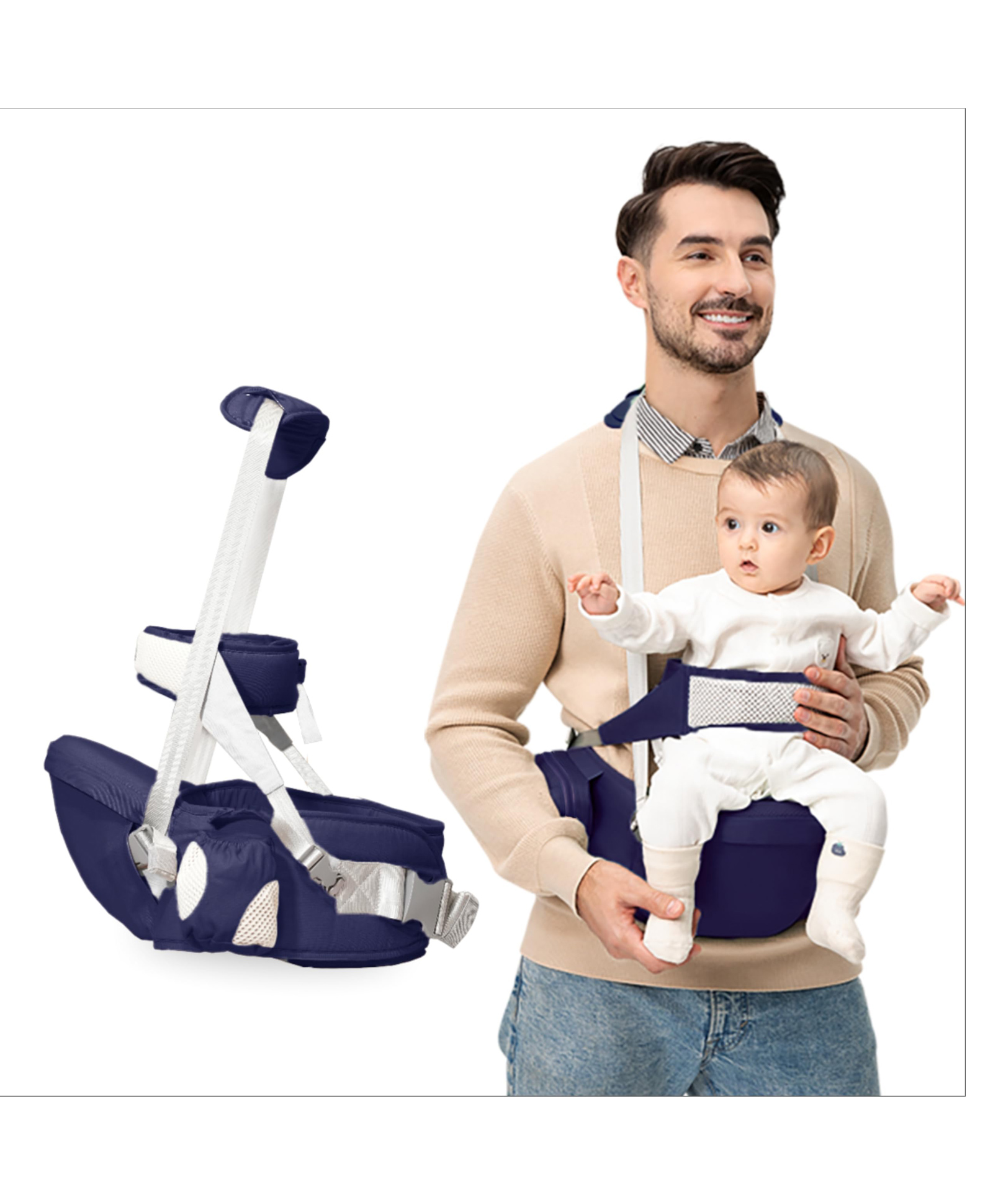 Kids Station Baby Carrier with 4 Carry Positions, Patented Design, Baby Carrier made up of Cotton, Designed for Indian Environment, Adjustable New-Born to Toddler Carrier (Blue, Happy Strap)-image-18