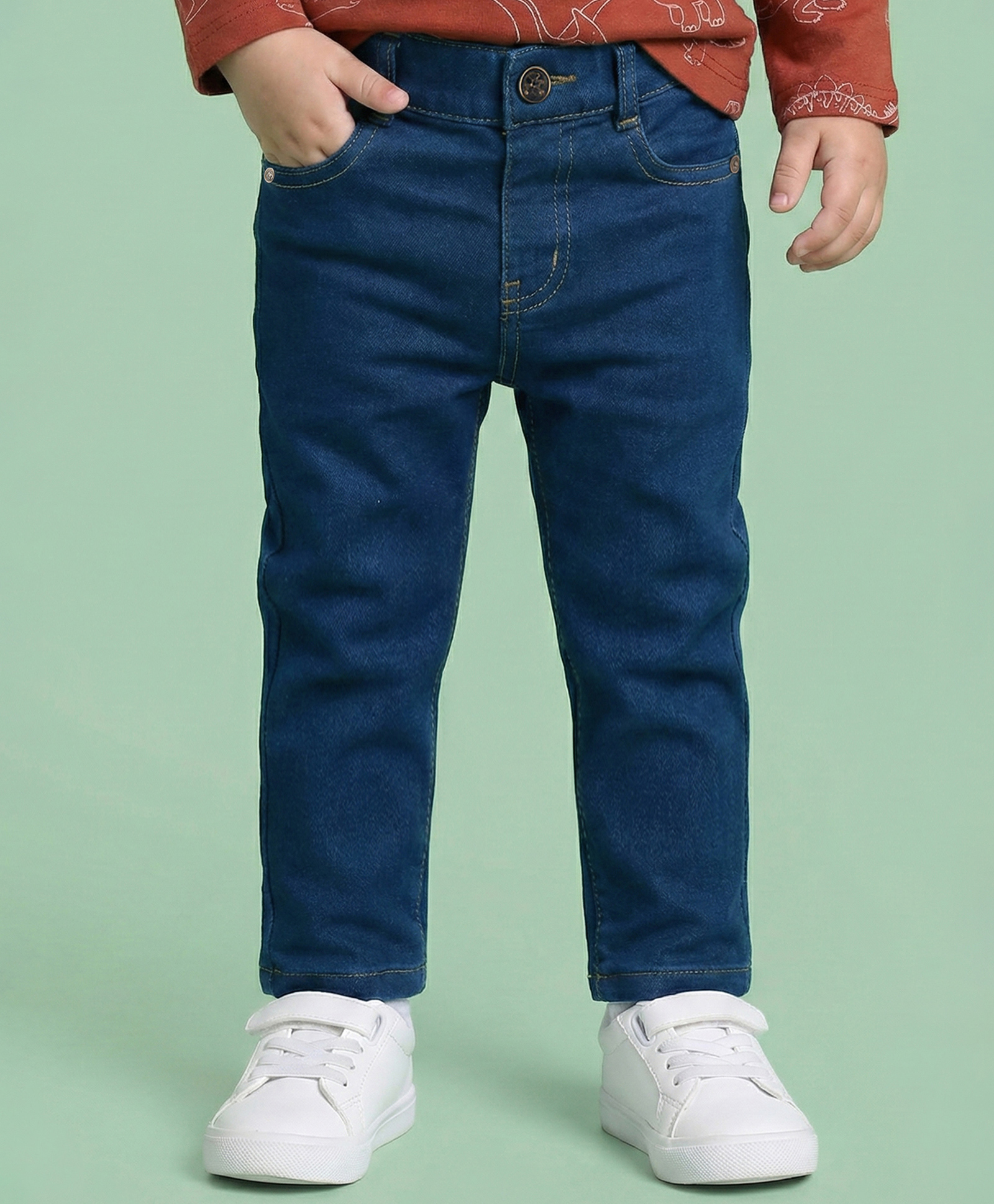 Babyhug Denim Full Length Wahsed Jeans With Stretch - Navy Blue-picture-19