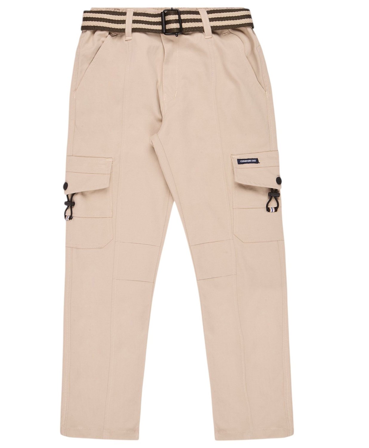 CAVIO Cotton Blend Woven Solid Cargo Pants With Belt - Cream-picture-20