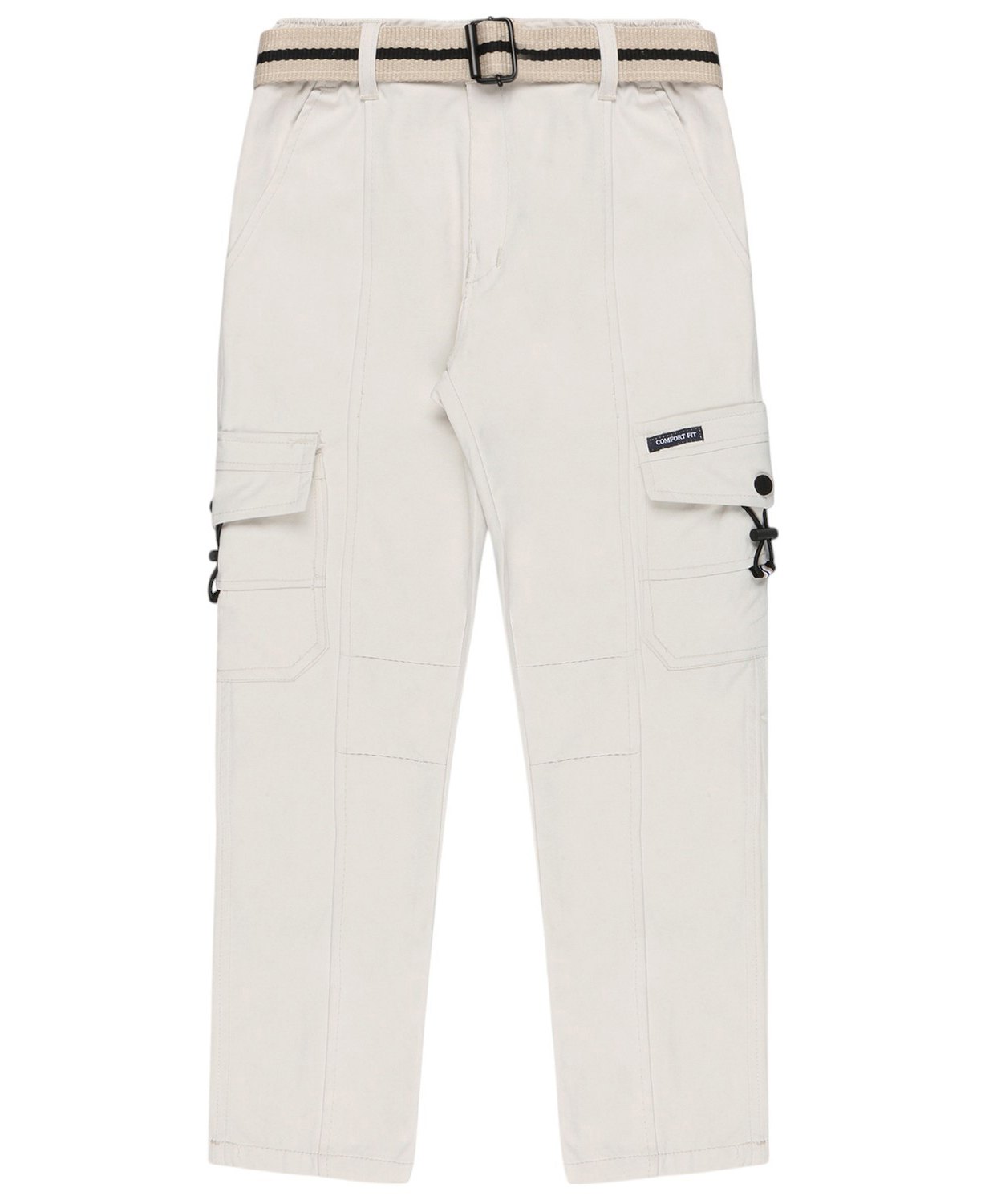 CAVIO Cotton Blend Woven Solid Cargo Pants With Belt - White-picture-21
