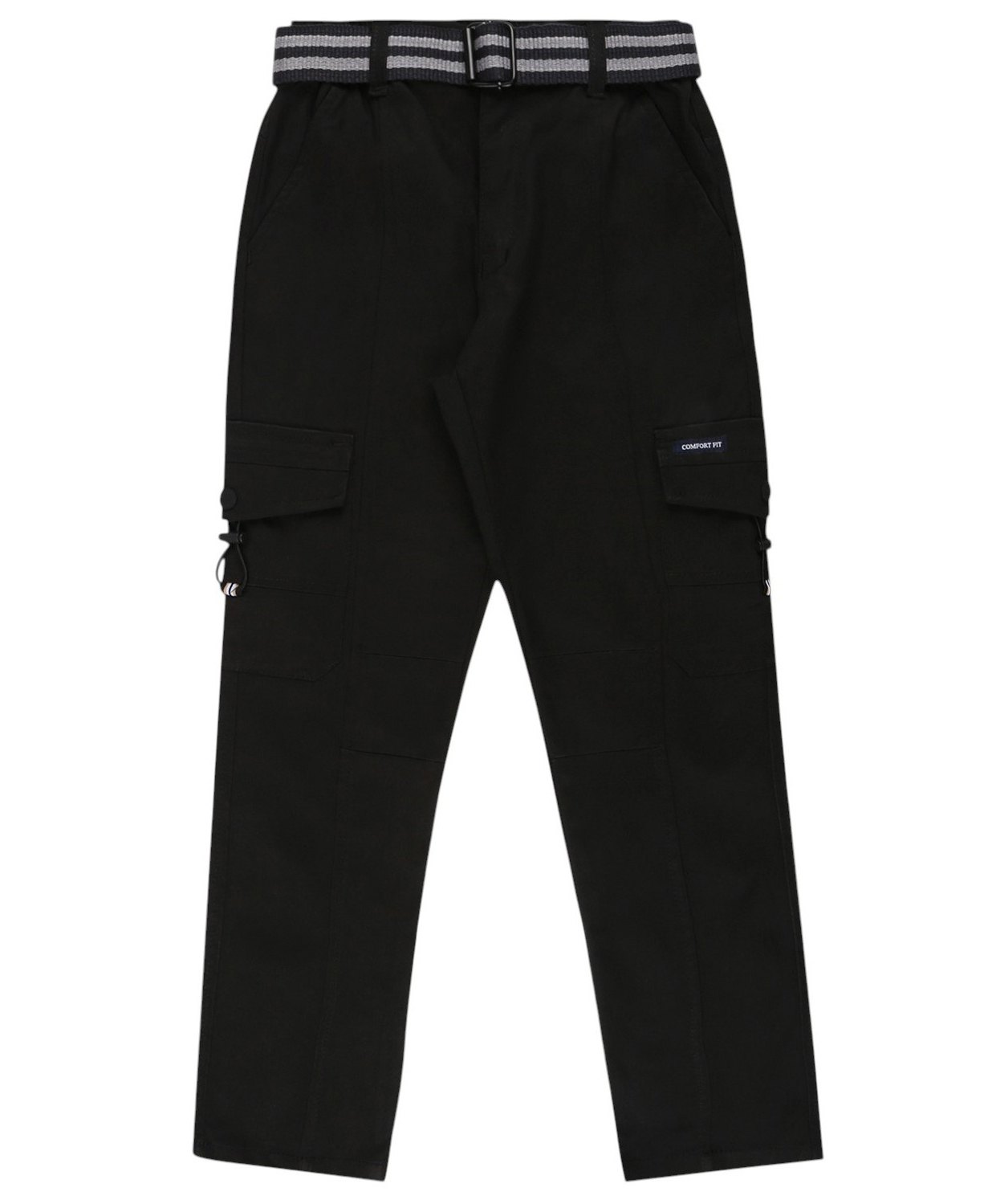 CAVIO Cotton Blend Woven Solid Cargo Pants With Belt - Black-picture-17