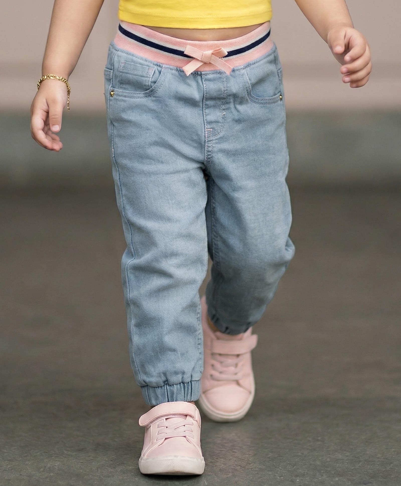 Babyhug Full Length Washed Denim Jeans With Ribbed Waist - Light Blue-picture-18