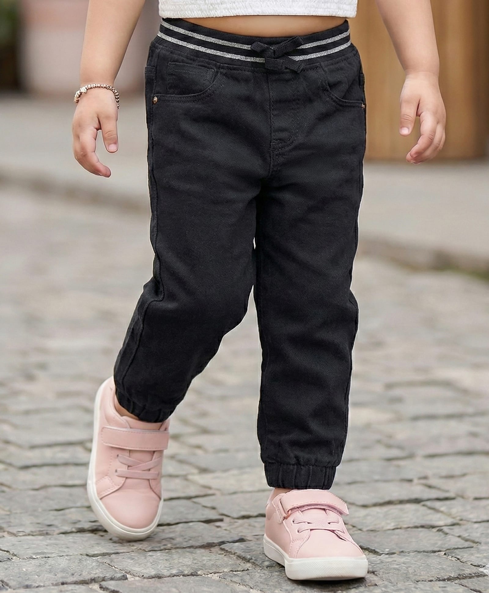 Babyhug Full Length Washed Denim Jeans With Ribbed Waist - Black-picture-11