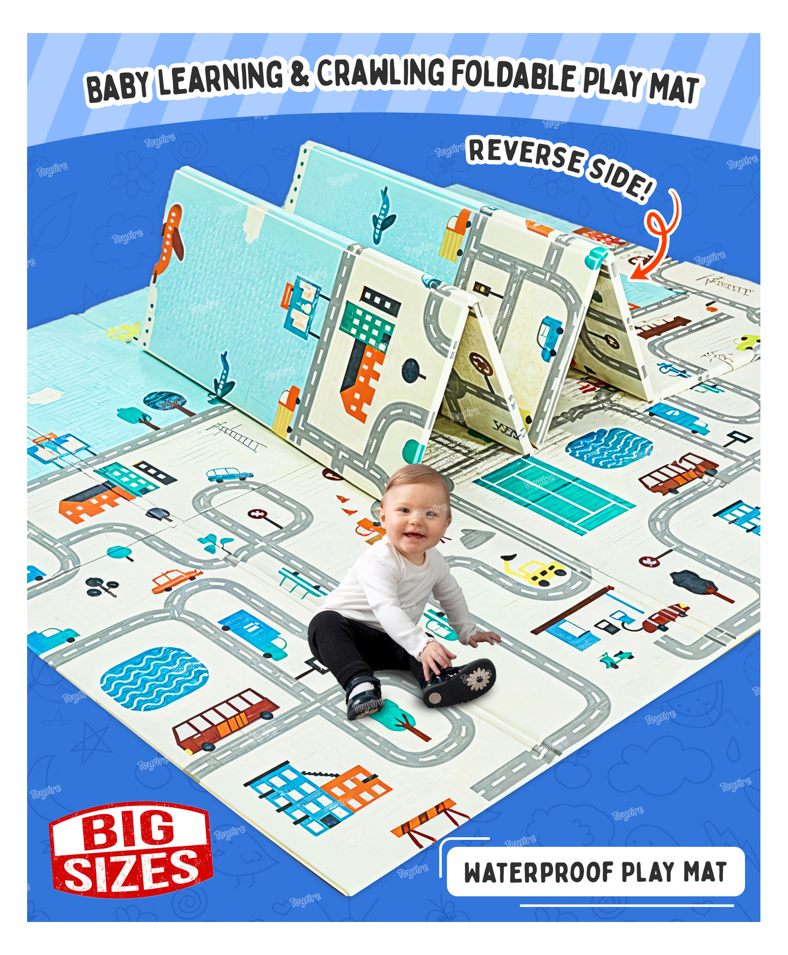 Fiddlerz Play Mat Double Sided Waterproof & Extra Large - Light Blue