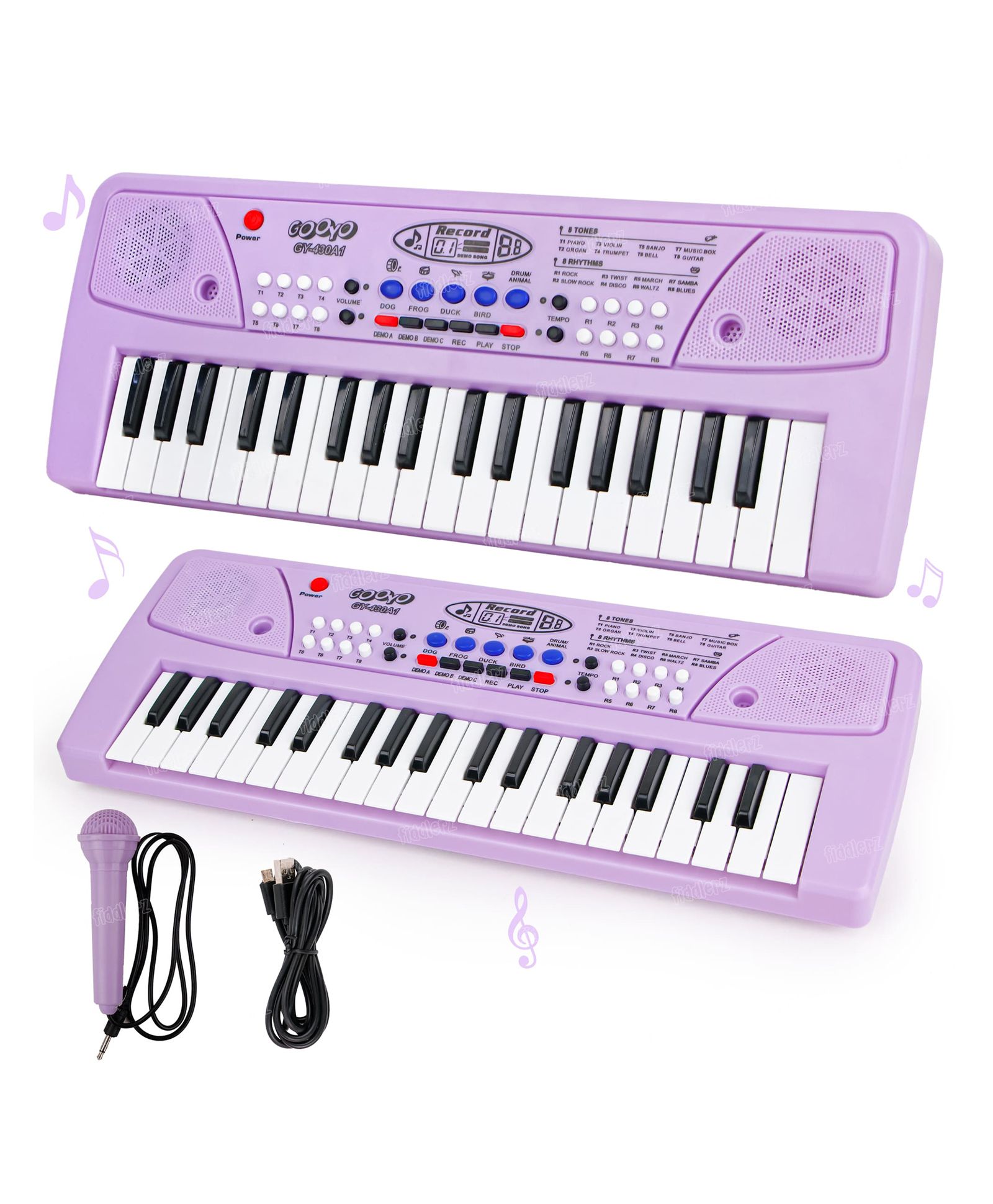 Fiddlerz 37 Key Piano Keyboard with Power Option Recording & Mic Multi-Function Portable - Purple