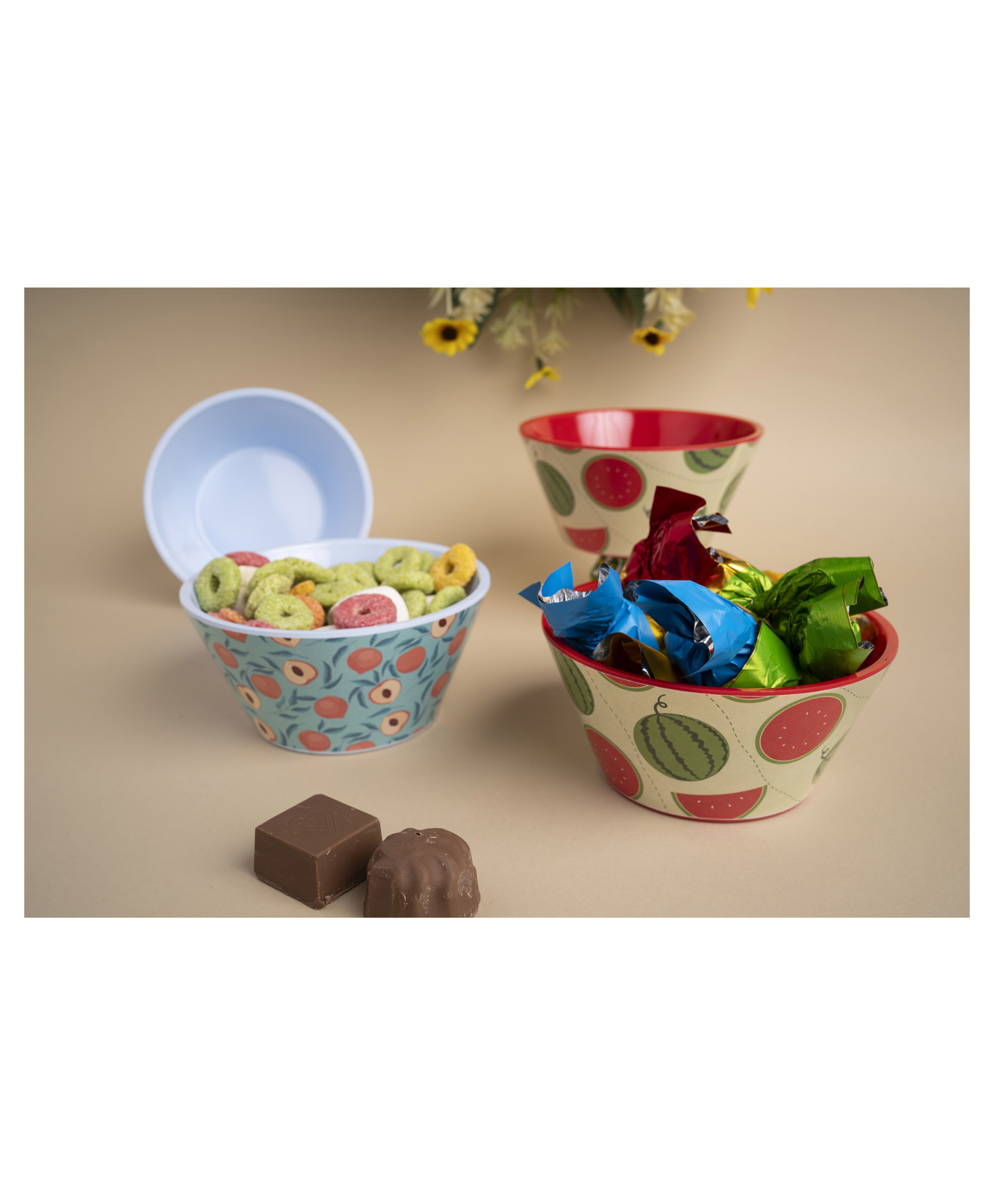 Superware Melamine Kids Snack bowl 4" Water Melon - Red & Peach - Blue (Set Of 4)-image-40