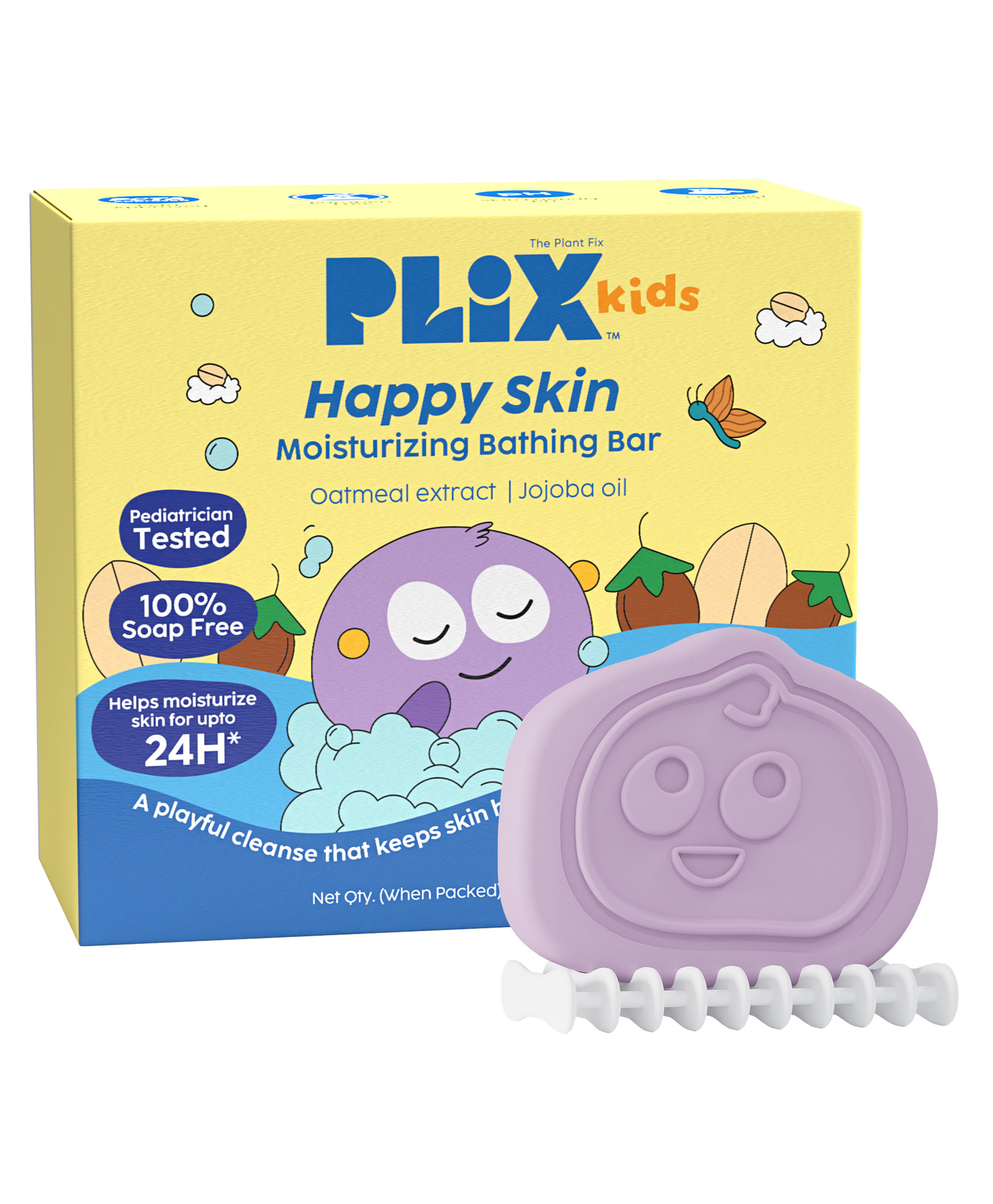 PLIX Kids Happy Skin Moisturizing Bathing Bar | Gentle, soap-free | 24-hour hydration & skin-softening care | 75g-picture-1