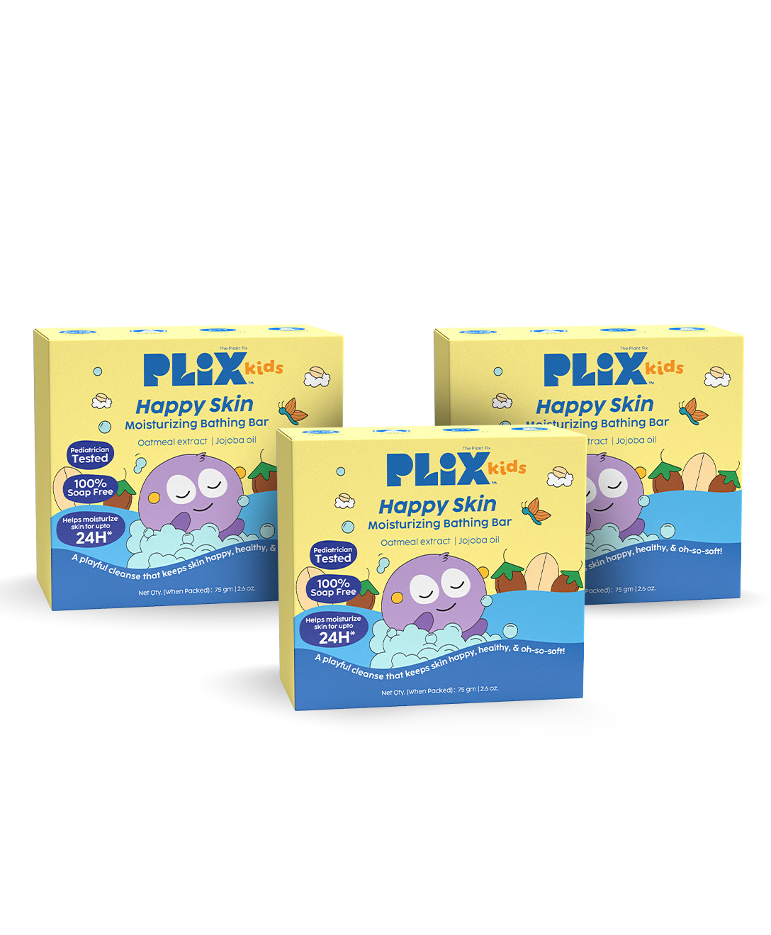 PLIX Kids Happy Skin Moisturizing Bathing Bar Pack of 3 | Soap-Free Cleanser with Oatmeal & Jojoba | Pediatrician Tested |-picture-18