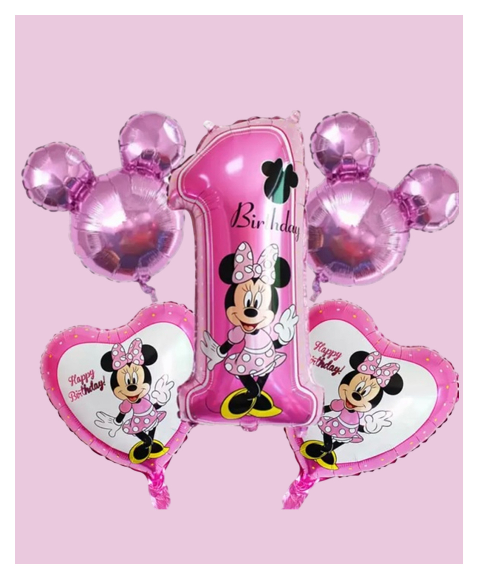 Funcart 1st bday Minnie mouse birthday foil balloon bouquet Pink - Pack of 5-image-8