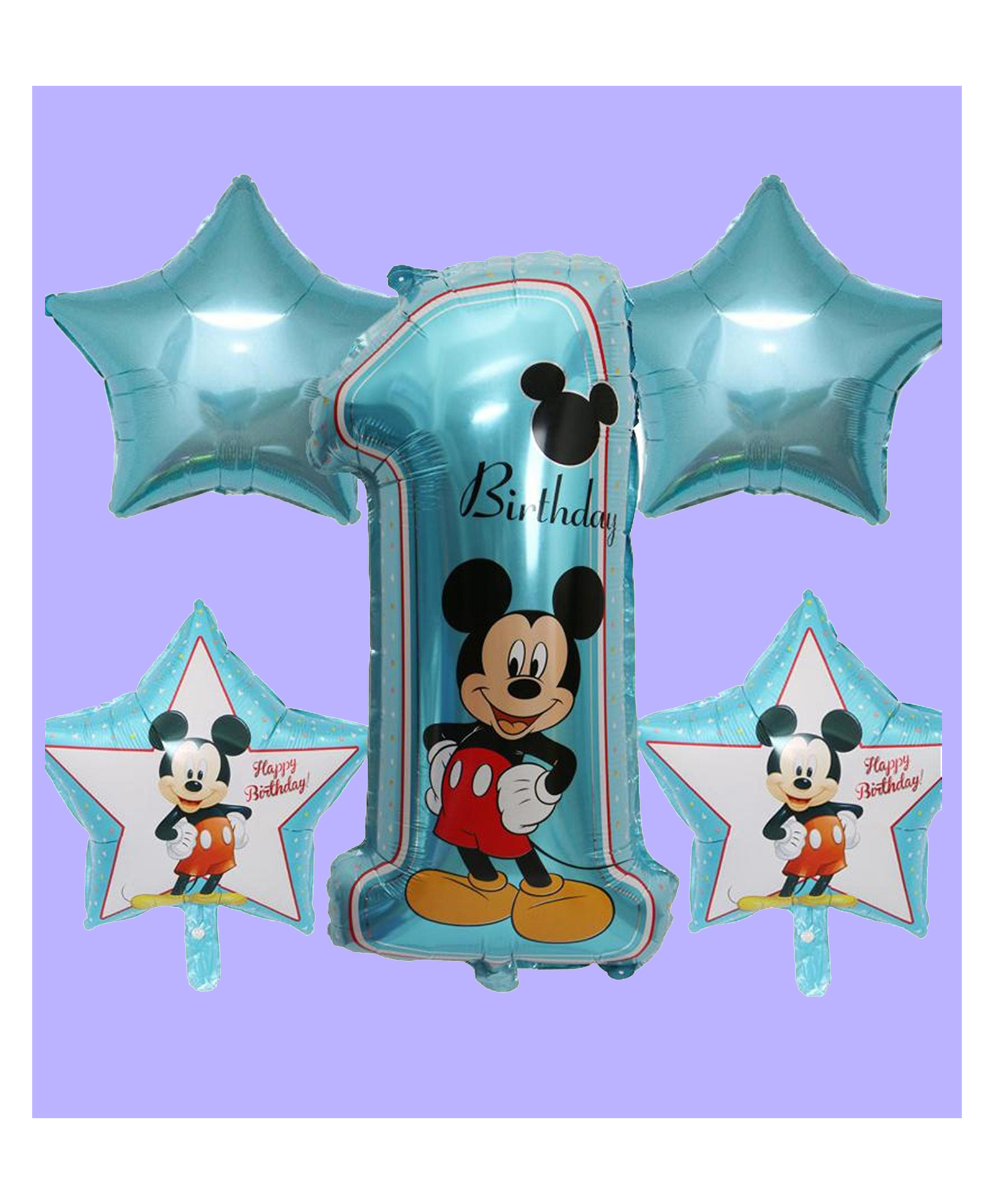 Funcart 1st bday Mickey mouse birthday foil balloon bouquet Blue - Pack of 5-image-22