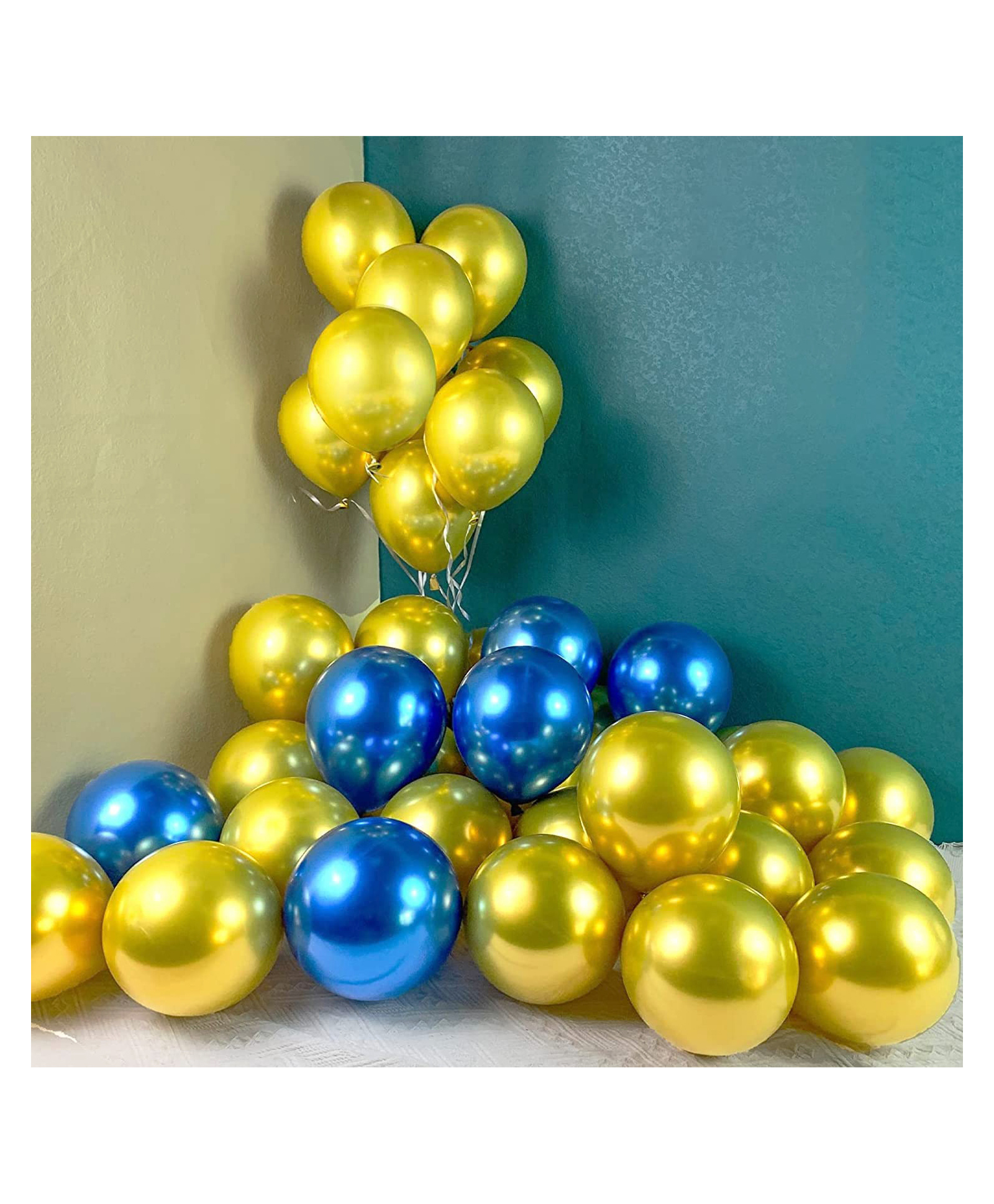 Funcart Blue and Gold Metallic Latex Balloons - Pack of 50-image-45