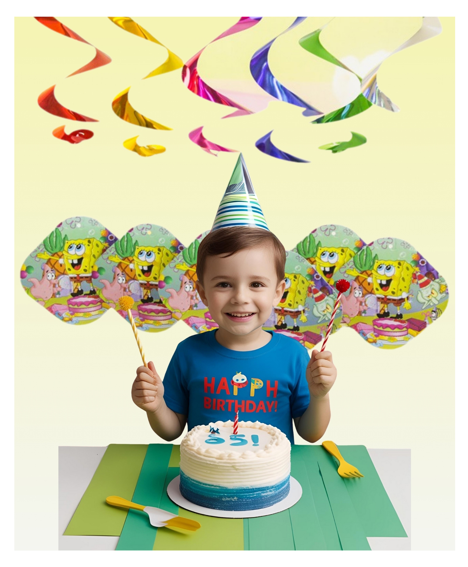 Funcart Spongy Bob Theme Swirl Decoration Multicolor - Pack of 6-picture-34
