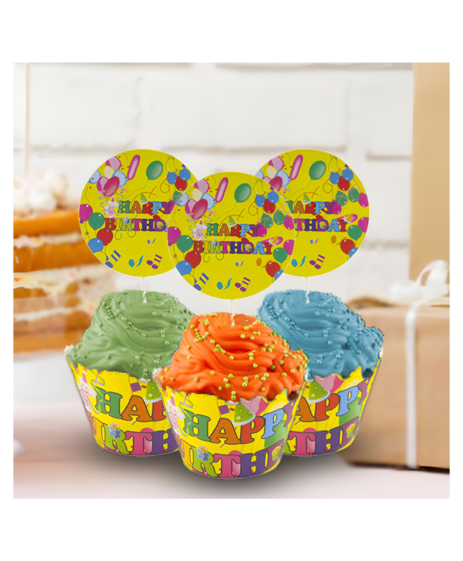 Funcart Colorful Balloons Theme Cup Cake Wrapper & topper - Pack of 24-picture-20