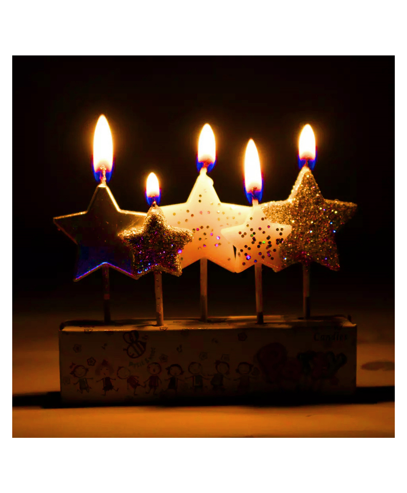 Funcart Golden Glitter Star Cake Topper Candle -Pack of 5