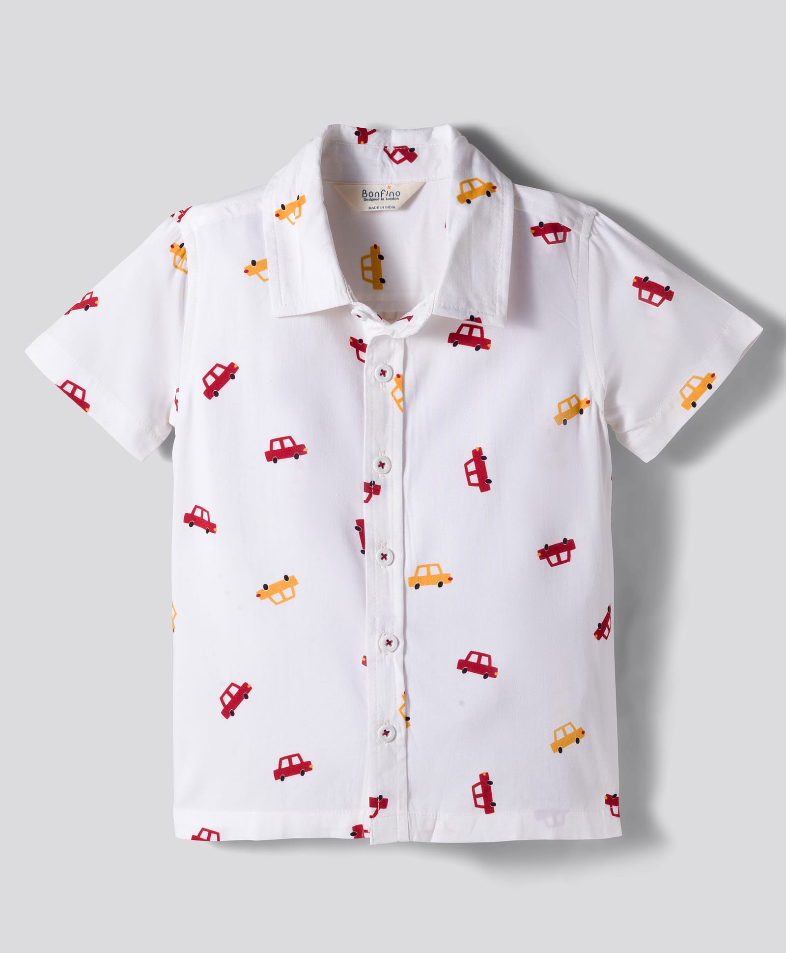 Bonfino 100% Rayon Woven Half Sleeve Car Print Shirt - Offwhite-image-40