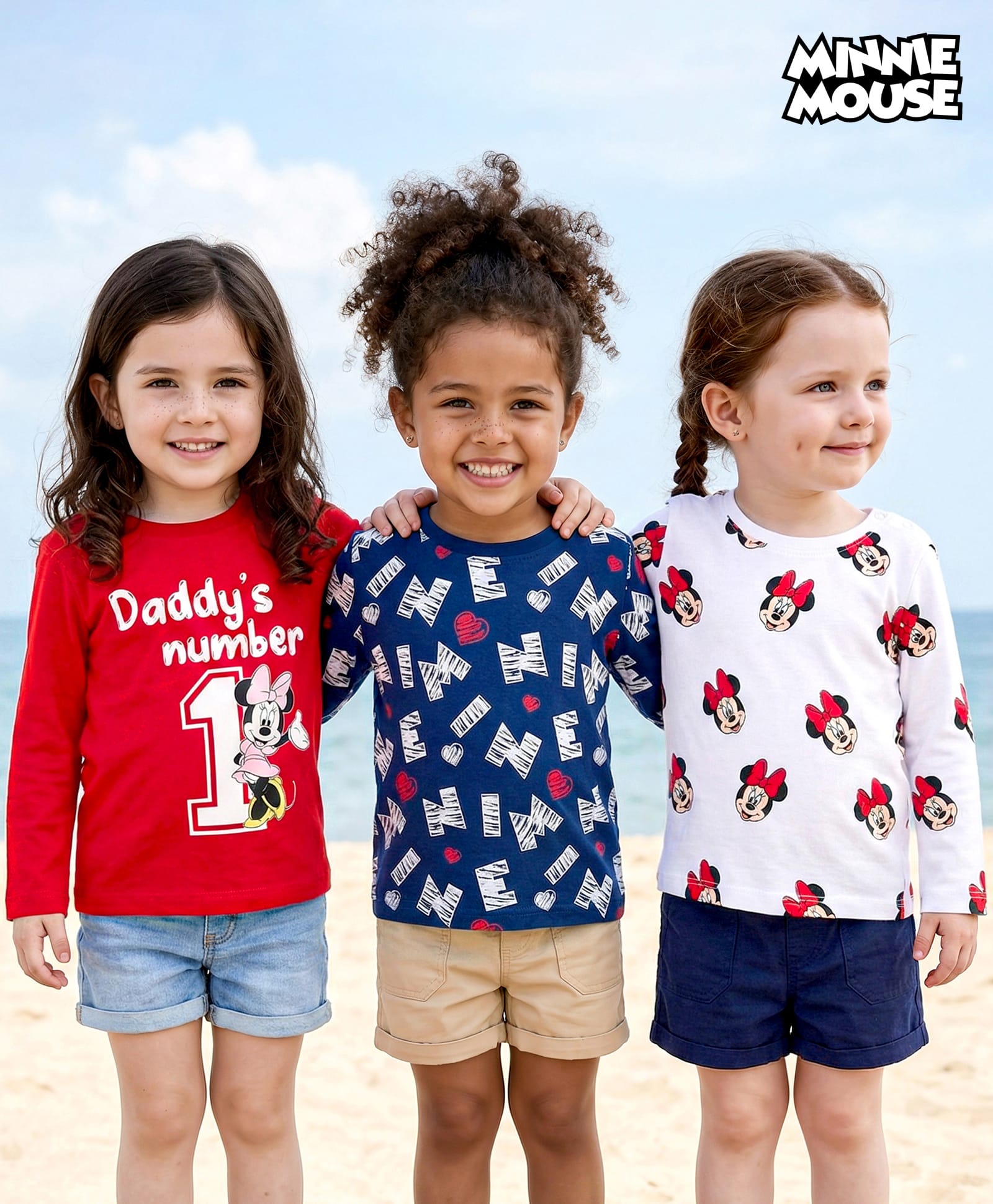 Babyhug Disney Single Jersey Knit Full Sleeves T-Shirts with Minnie Mouse Graphic Pack of 3 - Red Navy Blue & White-image-18
