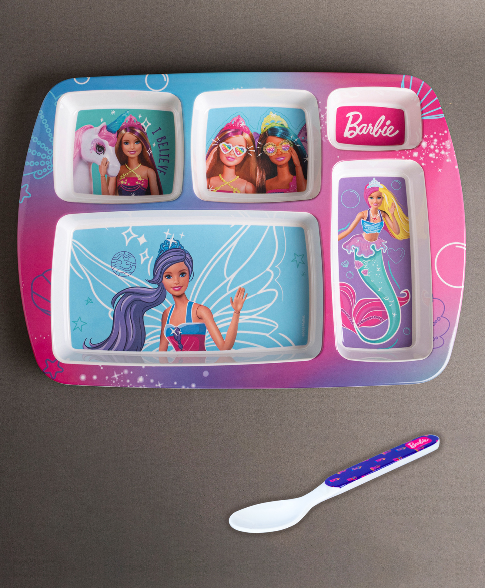 Superware Melamine Kids Partition Plate with spoon -Barbie- Angle-picture-4