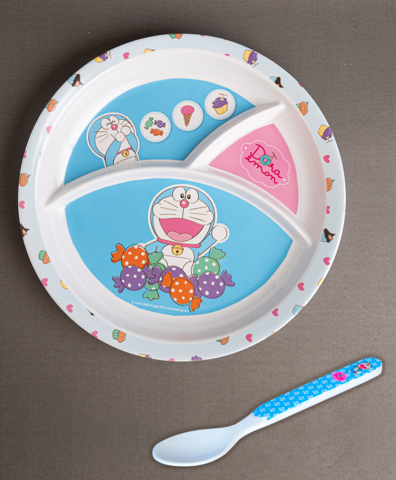 Superware Melamine Kids Partition Plate with spoon -Doraemon Sweet-image-7