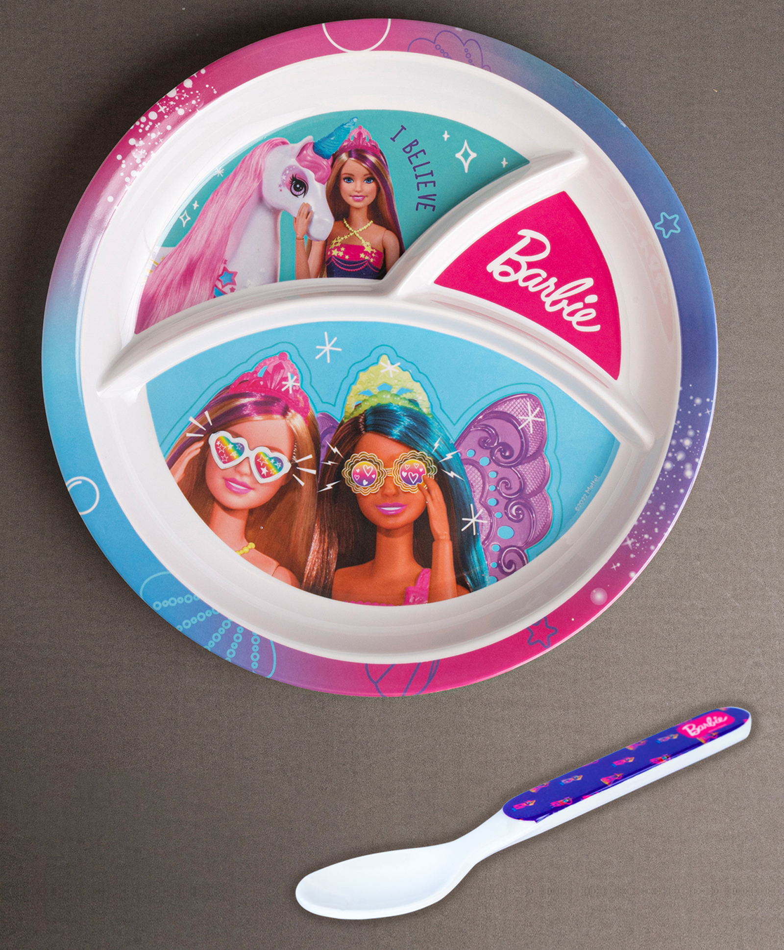 Superware Melamine Kids Partition Plate with spoon - Barbie Angle-picture-2