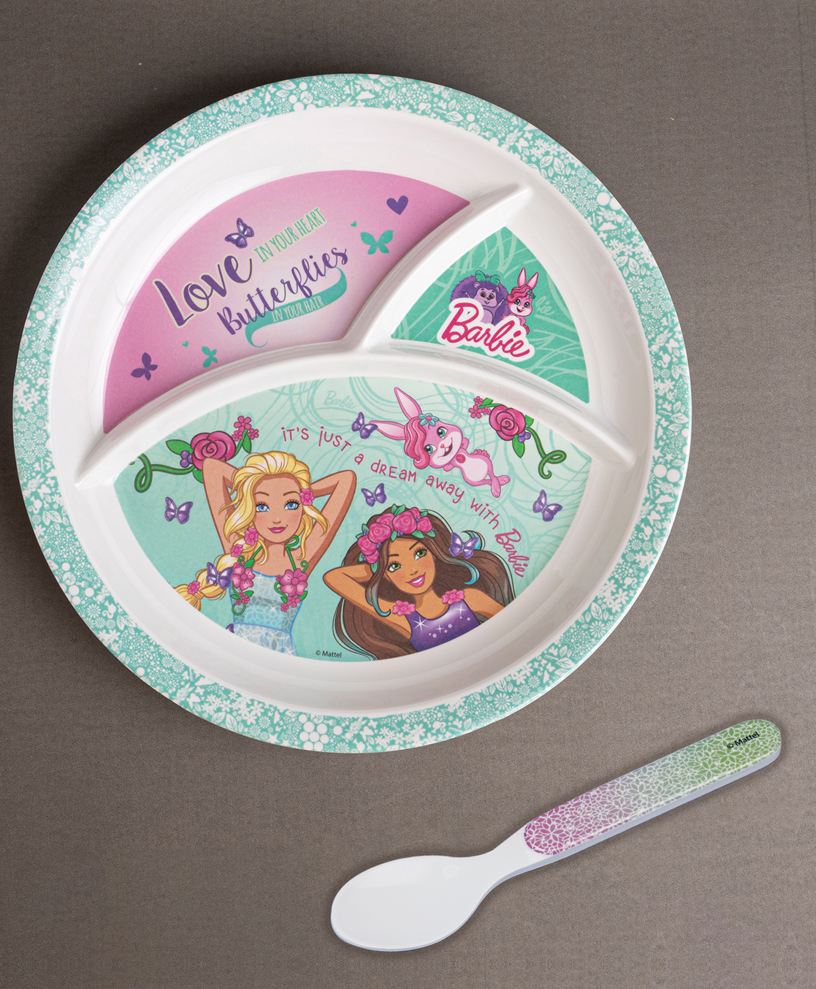 Superware Melamine Kids Partition Plate with spoon - Barbie Butterfly-picture-35