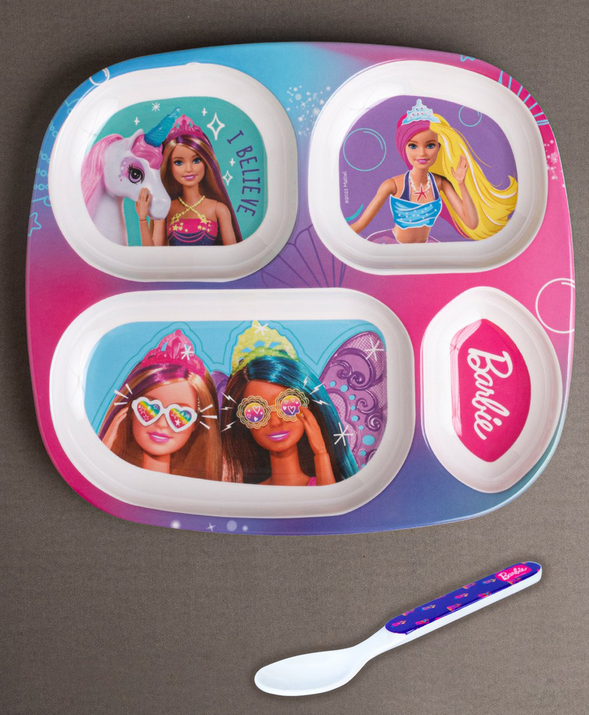 Superware Melamine Kids Partition Plate with spoon- Barbie Angle-picture-7