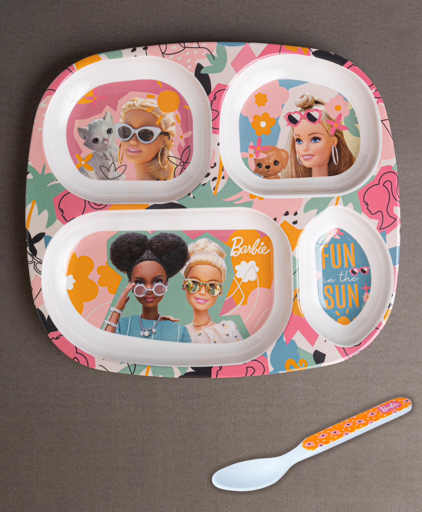 Superware Melamine Kids Partition Plate with spoon - Barbie Fun in the Sun-picture-7