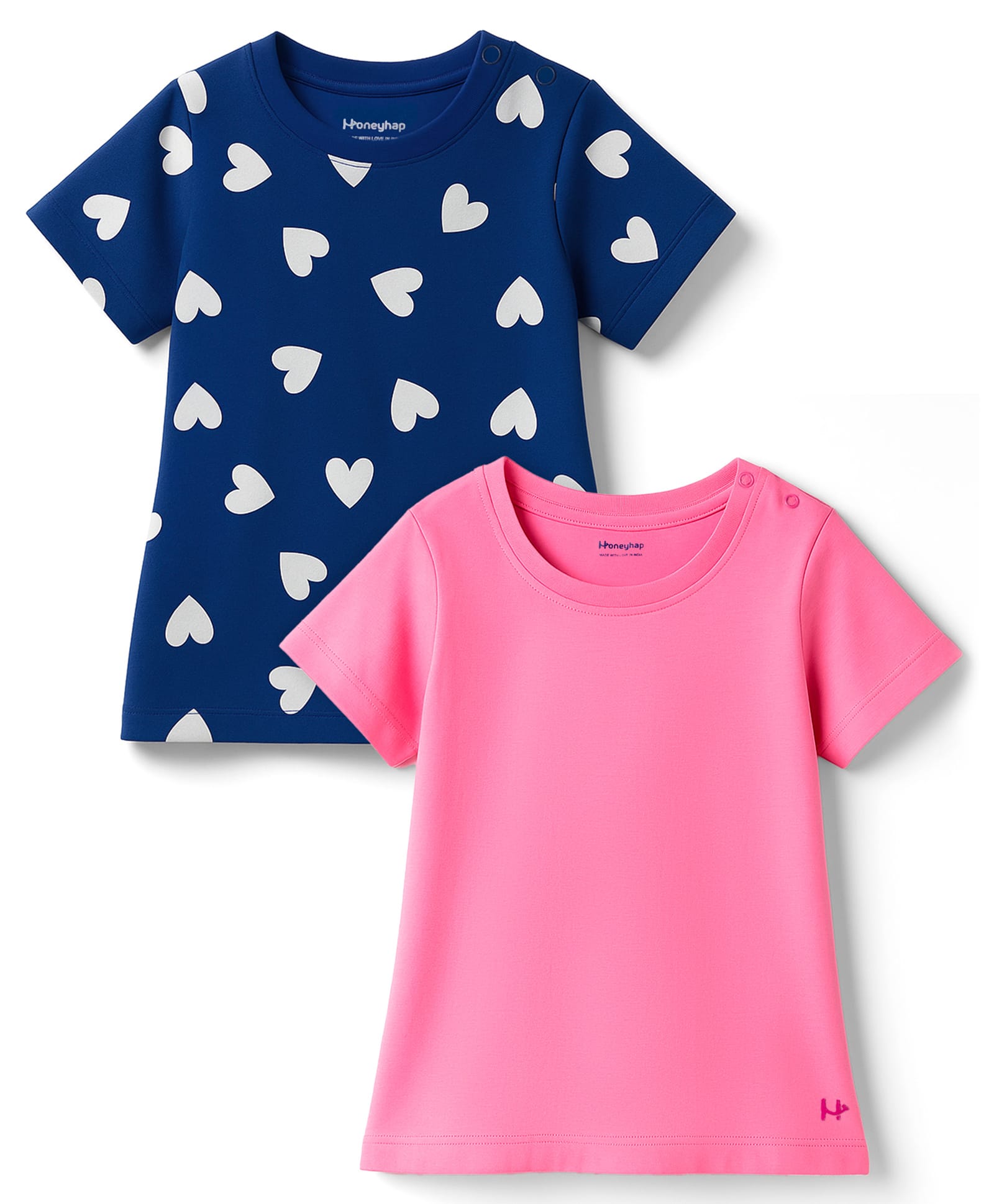Honeyhap Premium 100% Cotton Knit Half Sleeves T-shirt With Heart Print & Bio Finish Pack of 2 - Sangria Sunset & Limoges-picture-19