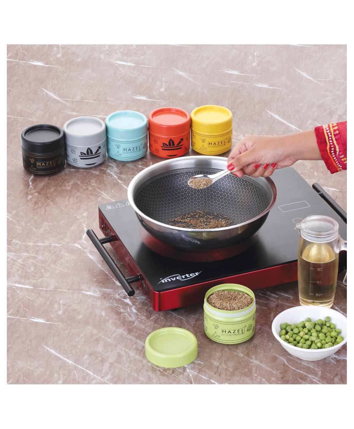 HAZEL Masala Container with Spoon | Airtight GI Steel Spice Box for Kitchen Storage, Grey- 250 ml-image-26