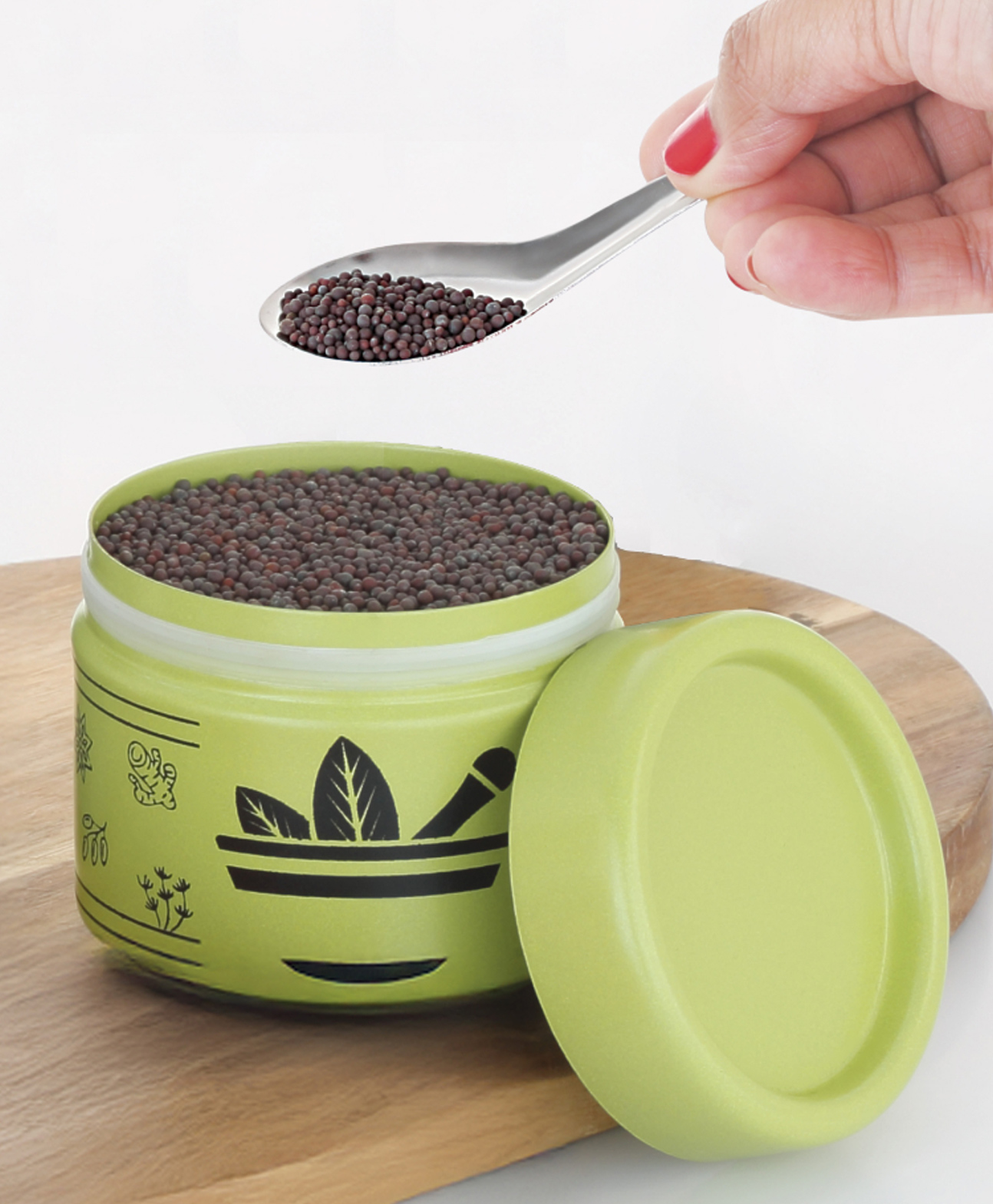 HAZEL Masala Container with Spoon | Airtight GI Steel Spice Box for Kitchen Storage, Light Green- 250 ml-picture-41