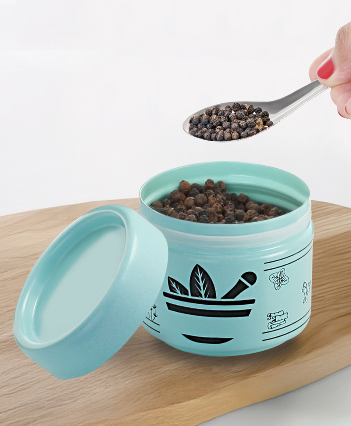 HAZEL Masala Container with Spoon | Airtight GI Steel Spice Box for Kitchen Storage, Sky Blue- 250 ml-image-9