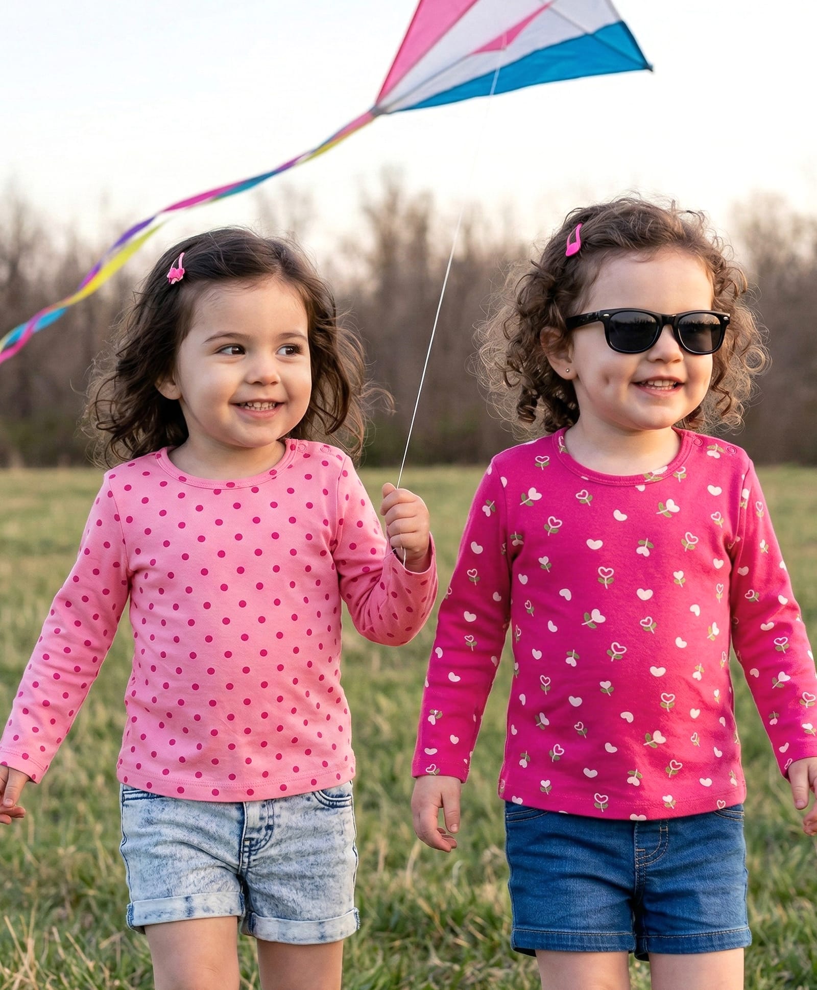 Babyoye 100% Cotton Knit With Eco Jiva Finish Full Sleeves T-Shirts with Floral & Polka Dots Print Pack of 2 - Dark Pink & Pink-image-47