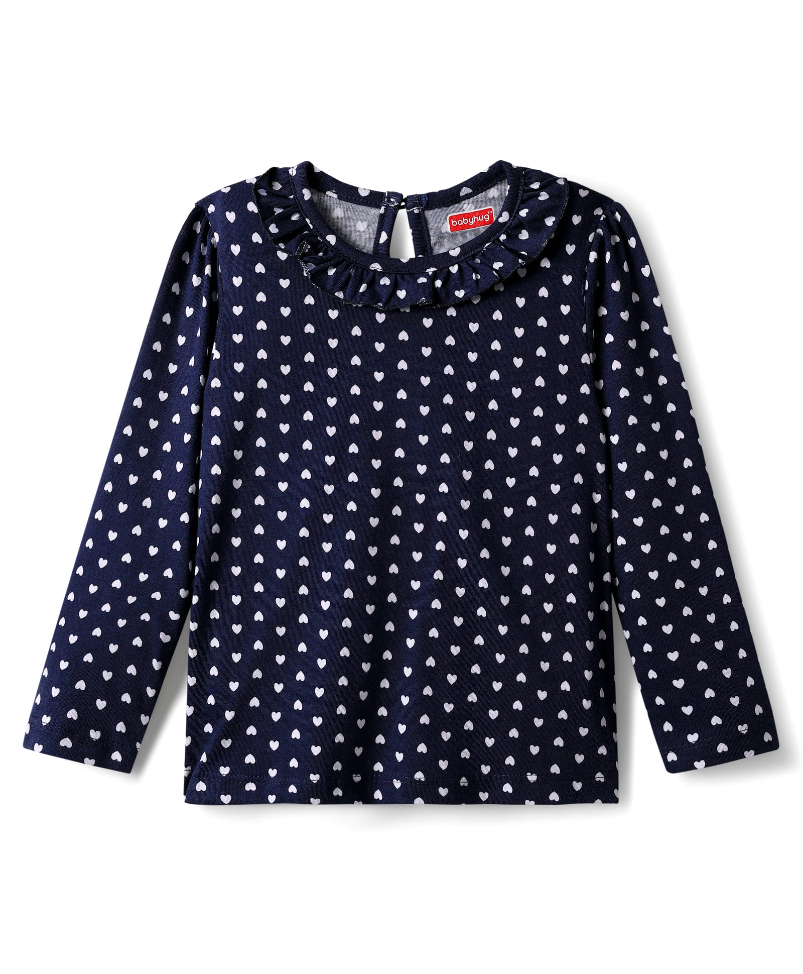 Babyhug 100% Cotton Knit Full Sleeves Top with Heart Print & Frill Detailing - Navy Blue-picture-20