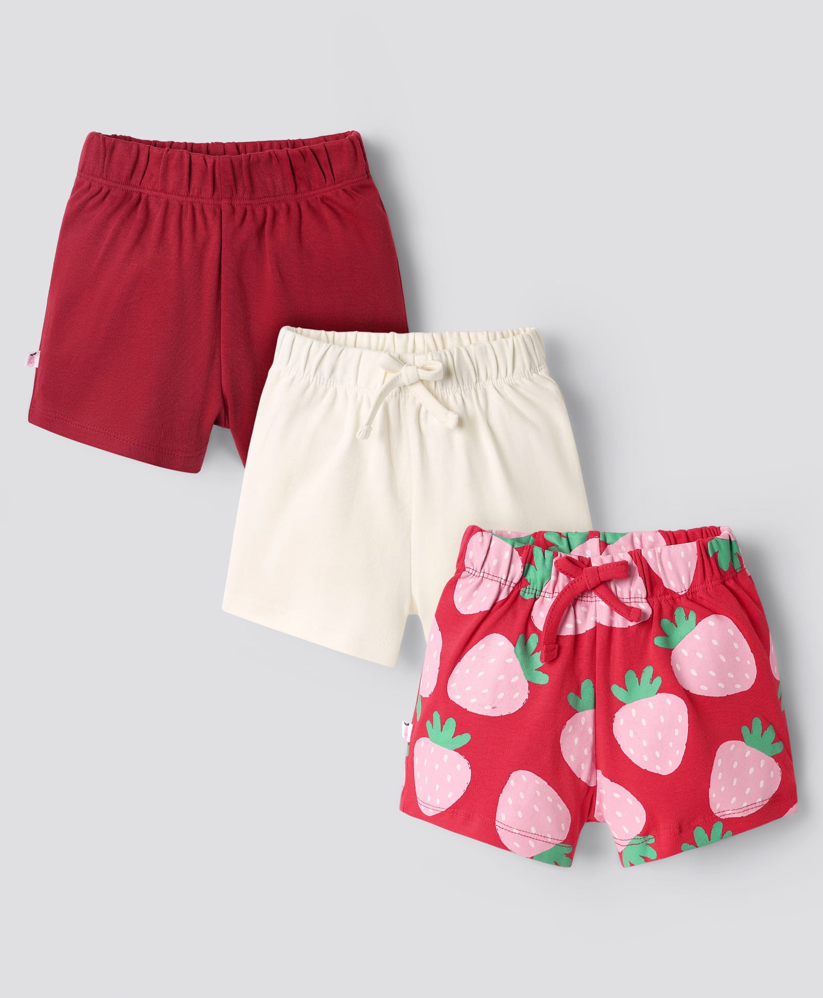 Bonfino Cotton Knit Shorts With Tropical Theme Print Pack Of 3 - Red & Ivory-picture-27