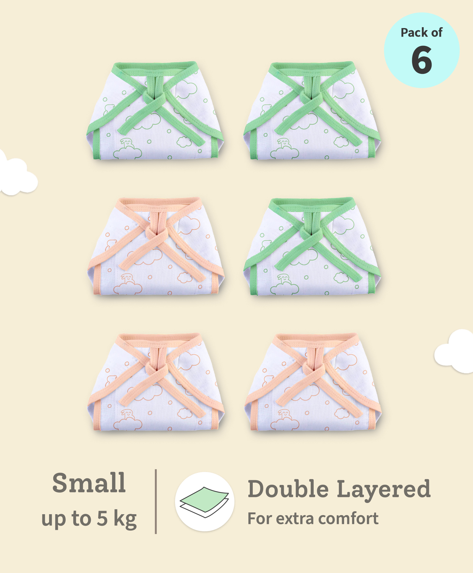 SuperBottoms BASIC Double Layered 100% Pure Cotton Langot for 0-3M Baby | 6pcs | Up to 5 kg-image-17
