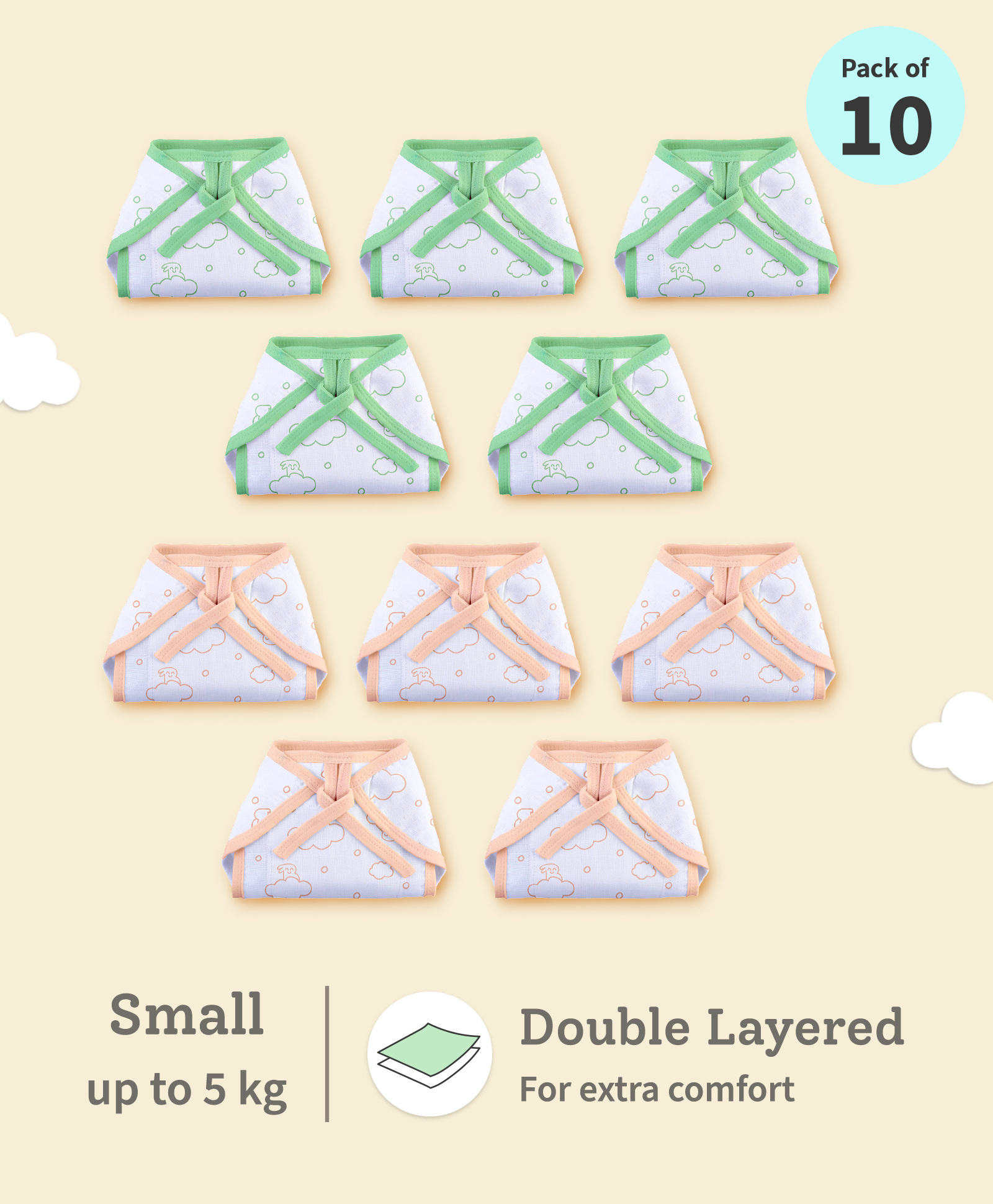 SuperBottoms BASIC Double Layered 100% Pure Cotton Langot for 0-3M Baby | 10pcs | Up to 5 kg-image-19