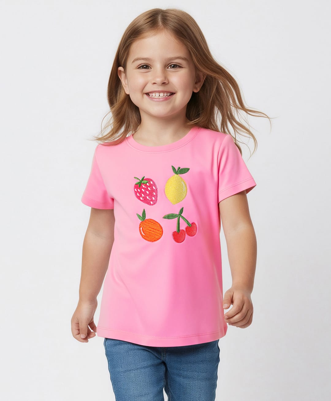 Bonfino 100% Cotton Knit Half Sleeves Oversized T-Shirt with Fruit Embroidery - Pink-picture-13