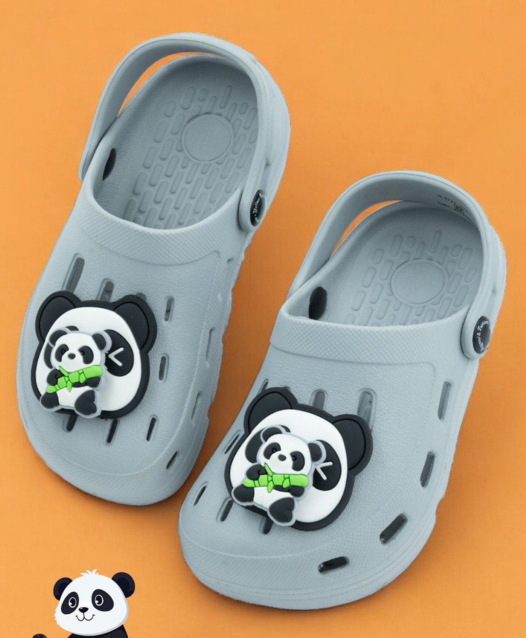 Yellow Bee Perforated Clogs With Panda & Bamboo Rotating Charms - Grey-image-34