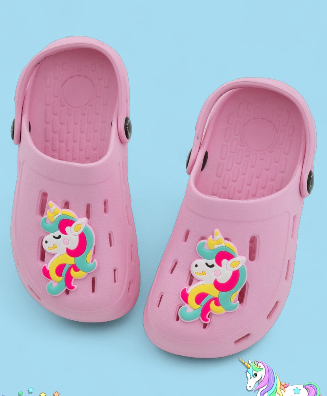 Yellow Bee Solid Perforated Clogs With Unicorn Charm - Pink-picture-30
