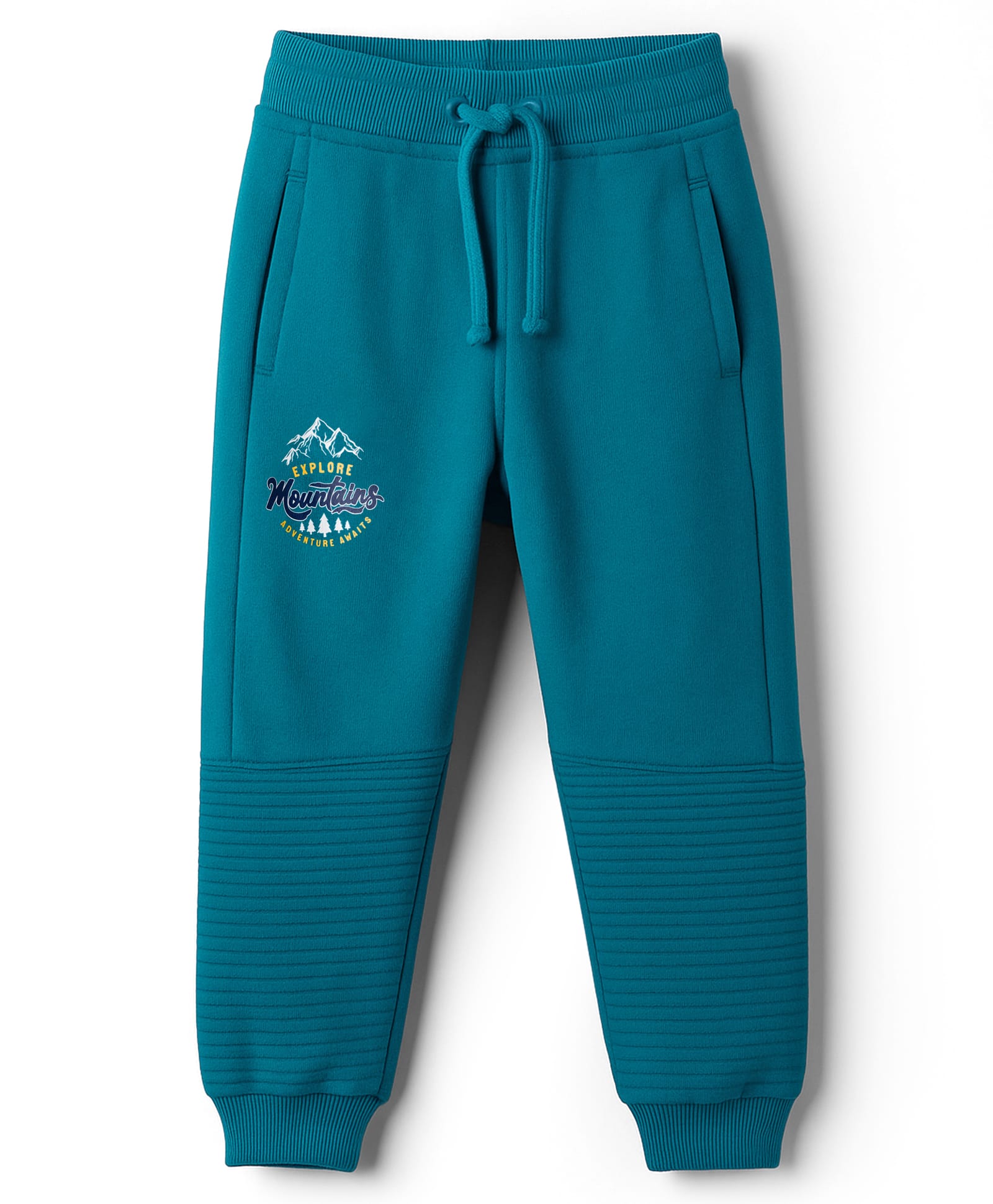 Babyhug French Terry Knit Full Length Lounge Pant With Text Print - Teal Blue-image-34
