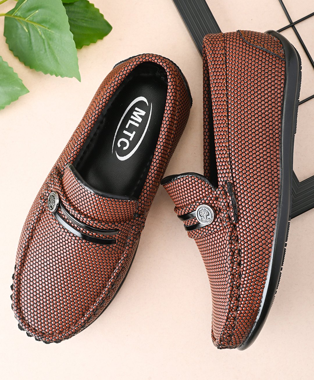 MLTC Self Design Textured Slip On Loafers - Tan-picture-15