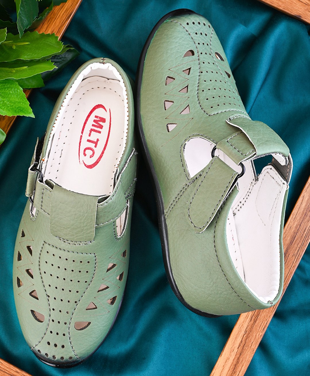 MLTC Perforated Solid Velcro Closure Roman Sandals - Olive Green-picture-25